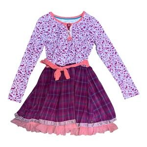 Matilda Jane Size 8 Dress Willa Woodland Print Tulle Purple Long Dleeve Tween